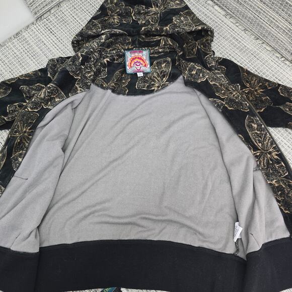 Johnny Was Hoodie Sweater Women XS Black Velour Butterfly Full Zip Bohemian Boho - Picture 9 of 12